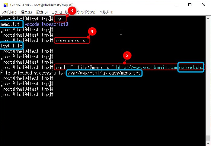 2.ファイルのアップロード(curl -F)
クライアント側