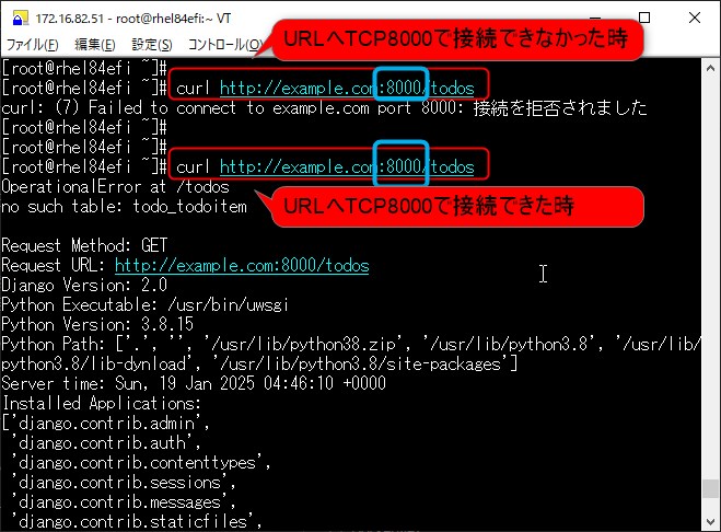 4.非標準ポートへの接続(curl <URL>:<ポート番号>)