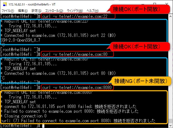 6.TCPポートの接続確認(curl telnet://)